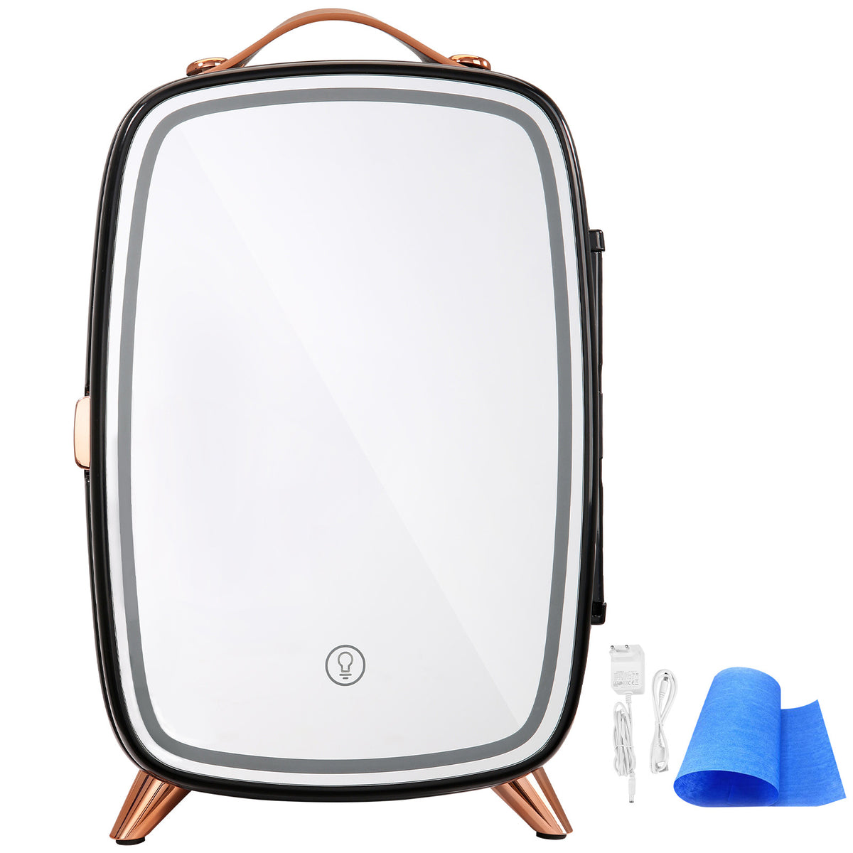 Vevor Mini Fridge, 6L Skincare Fridge with LED Light and HD Mirror, AC DC Makeup Fridges for Skin Care, Cosmetic Storage, Chill Face Mask Drink, Small Refrigerator for Bedroom Dorm Desktop, Black