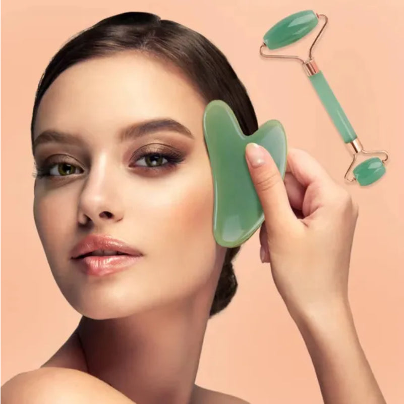Gua Sha Board 2PCS Massage Stone for Facial Body Skincare Roller Scraping Massager Natural Resin Facial Lifting Scraper Neck anti Wrinkle Massager Tool