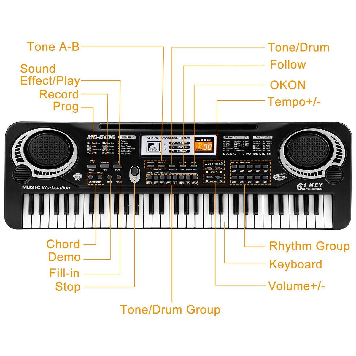 61 Keys Digital Music Electronic Keyboard Electric Piano Musical Instrument Kids Learning Keyboard with Microphone for Beginners Kids Girls Boys Adults
