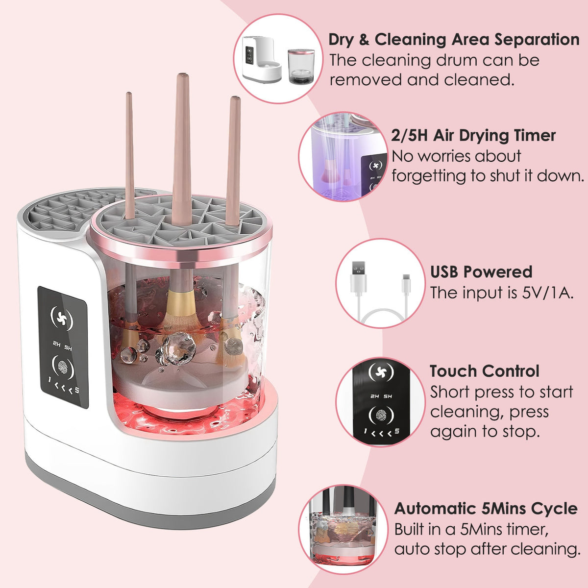 4 in 1 Electric Makeup Brush Cleaner USB Powered Automatic Brush Blender Machine with Timer Digital Display Cleaning Drying UV Disinfection Brush Storage for All Types of Brushes Valentines Day Gift