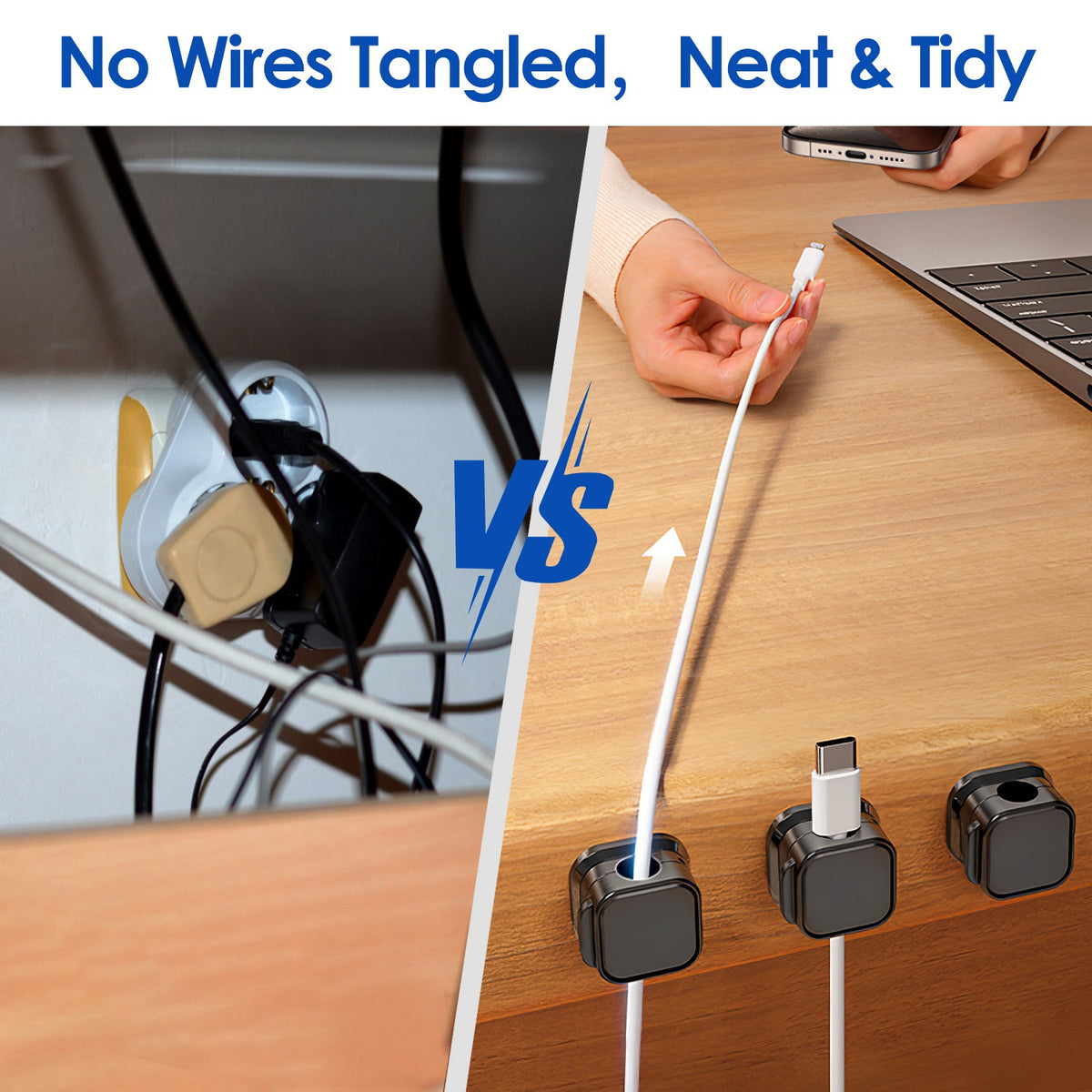 6 Pack Magnetic Cable Clips Magnetic Cord Organizer Adhesive Wire Holder for Home Office Car Desk Nightstand Wall
