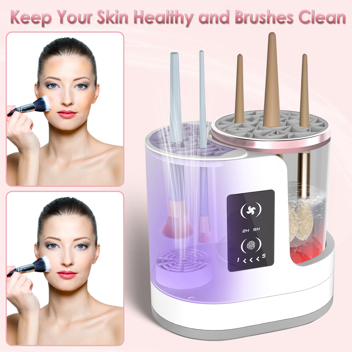 4 in 1 Electric Makeup Brush Cleaner USB Powered Automatic Brush Blender Machine with Timer Digital Display Cleaning Drying UV Disinfection Brush Storage for All Types of Brushes Valentines Day Gift