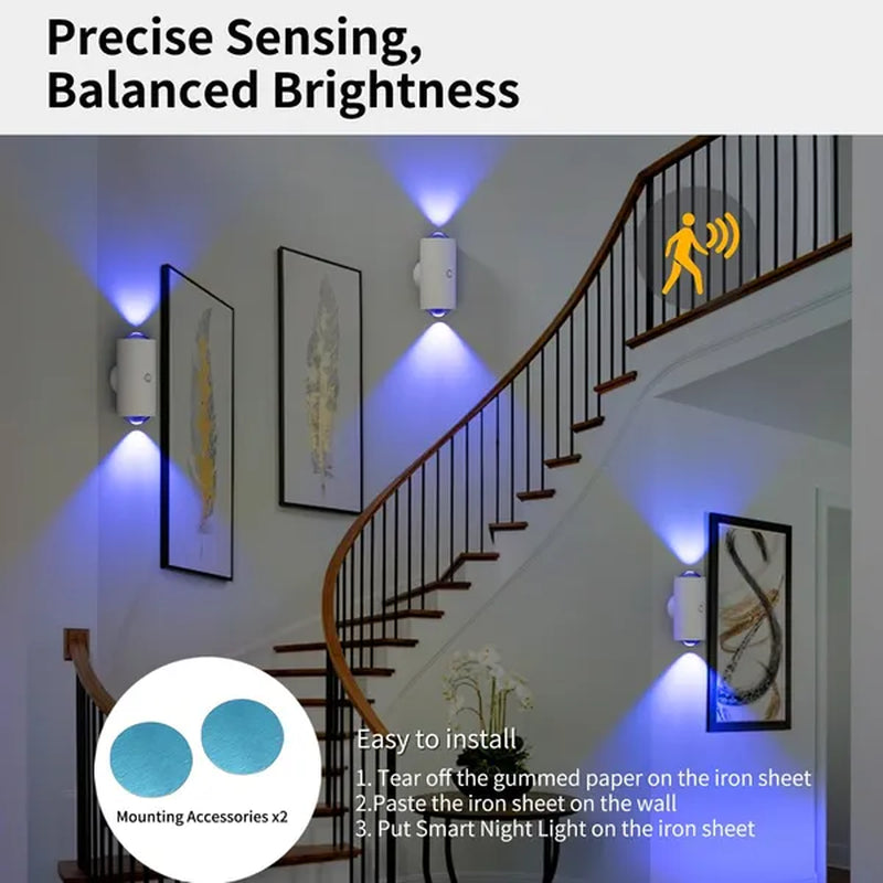 LED Motion Sensor Night Light, 7 Colors Rechargeable Battery Stair Light, Wireless Magnetic Wall Lamp, Cordless LED Wall Night Lights for Steps, Bedroom, Hallway, Courtyard, Holiday Decor, 2-Pack