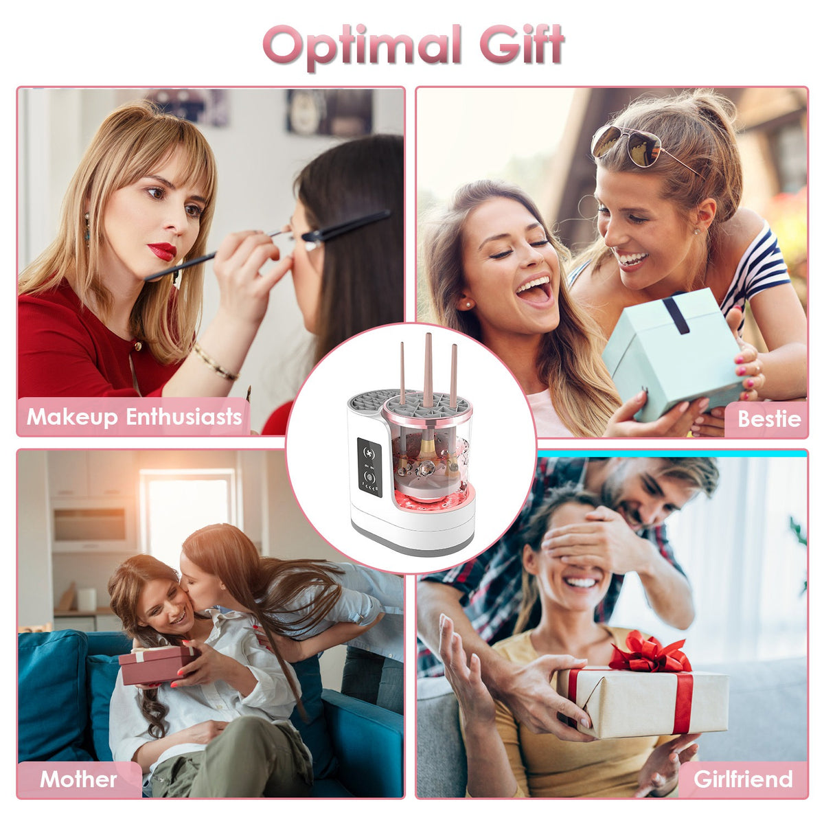 4 in 1 Electric Makeup Brush Cleaner USB Powered Automatic Brush Blender Machine with Timer Digital Display Cleaning Drying UV Disinfection Brush Storage for All Types of Brushes Valentines Day Gift