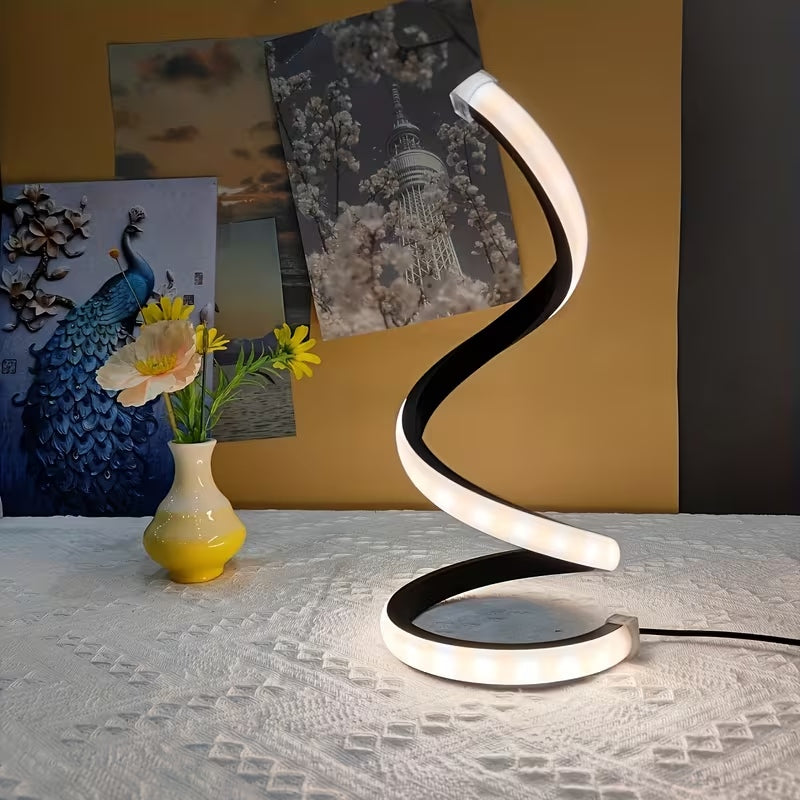 2 Pack Spiral LED Table Lamp, 3 Color Dimmable USB Powered Desk Lamp, Modern Curved Bedside Night Light, Soft Eye-Caring Lighting for Bedroom Living Room Office Home Decor