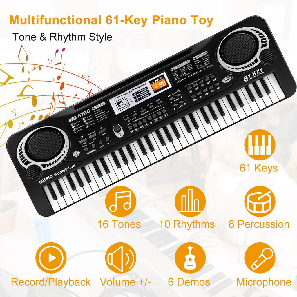 61 Keys Digital Music Electronic Keyboard Electric Piano Musical Instrument Kids Learning Keyboard with Microphone for Beginners Kids Girls Boys Adults