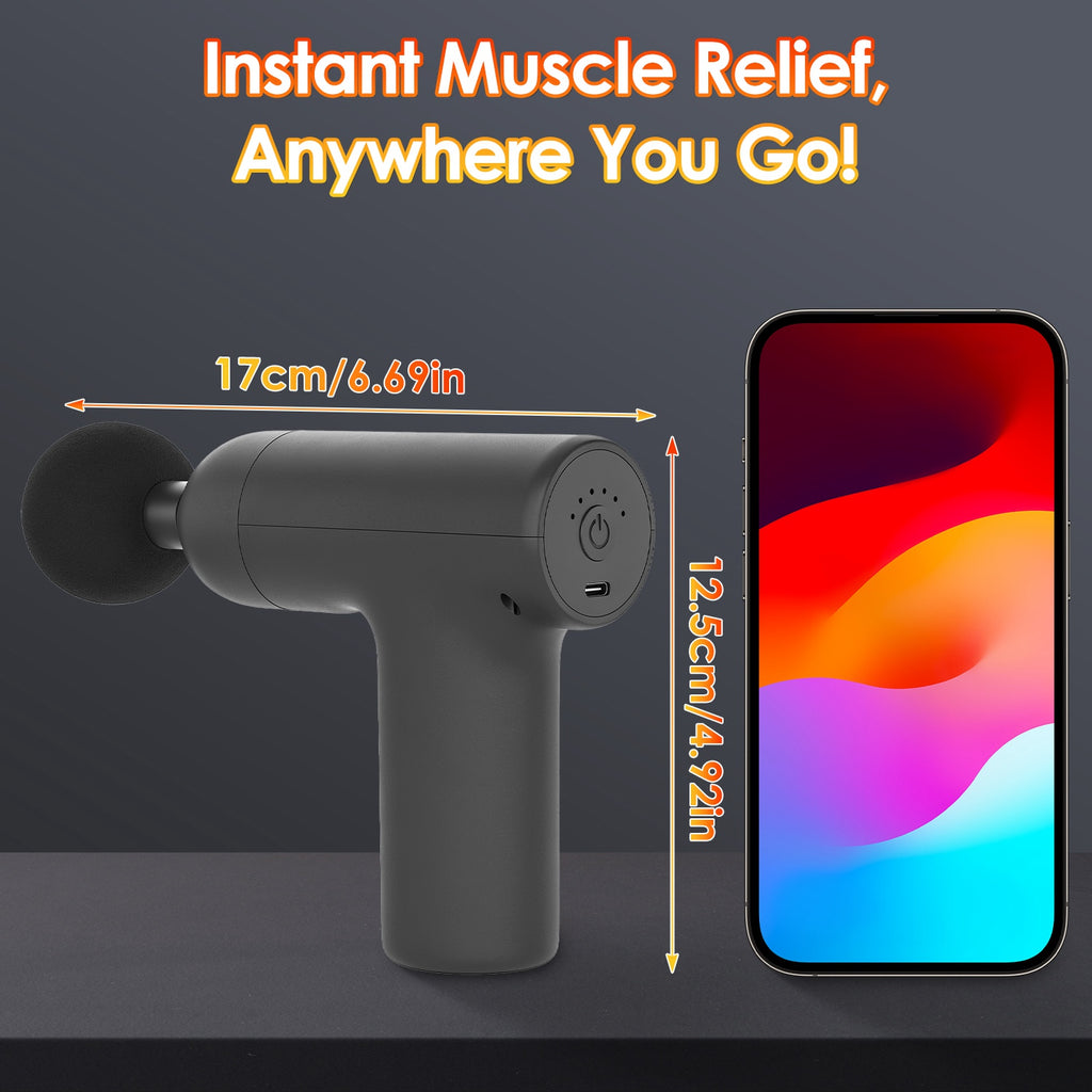 Portable Mini Massage Gun Deep Tissue Percussion Massager with 6 Speeds 5 Interchangeable Massage Heads Muscle Massager for Athletes Office Gym Travel