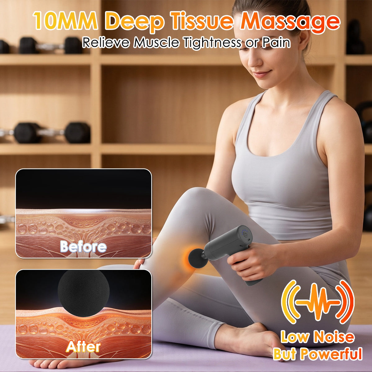 Portable Mini Massage Gun Deep Tissue Percussion Massager with 6 Speeds 5 Interchangeable Massage Heads Muscle Massager for Athletes Office Gym Travel