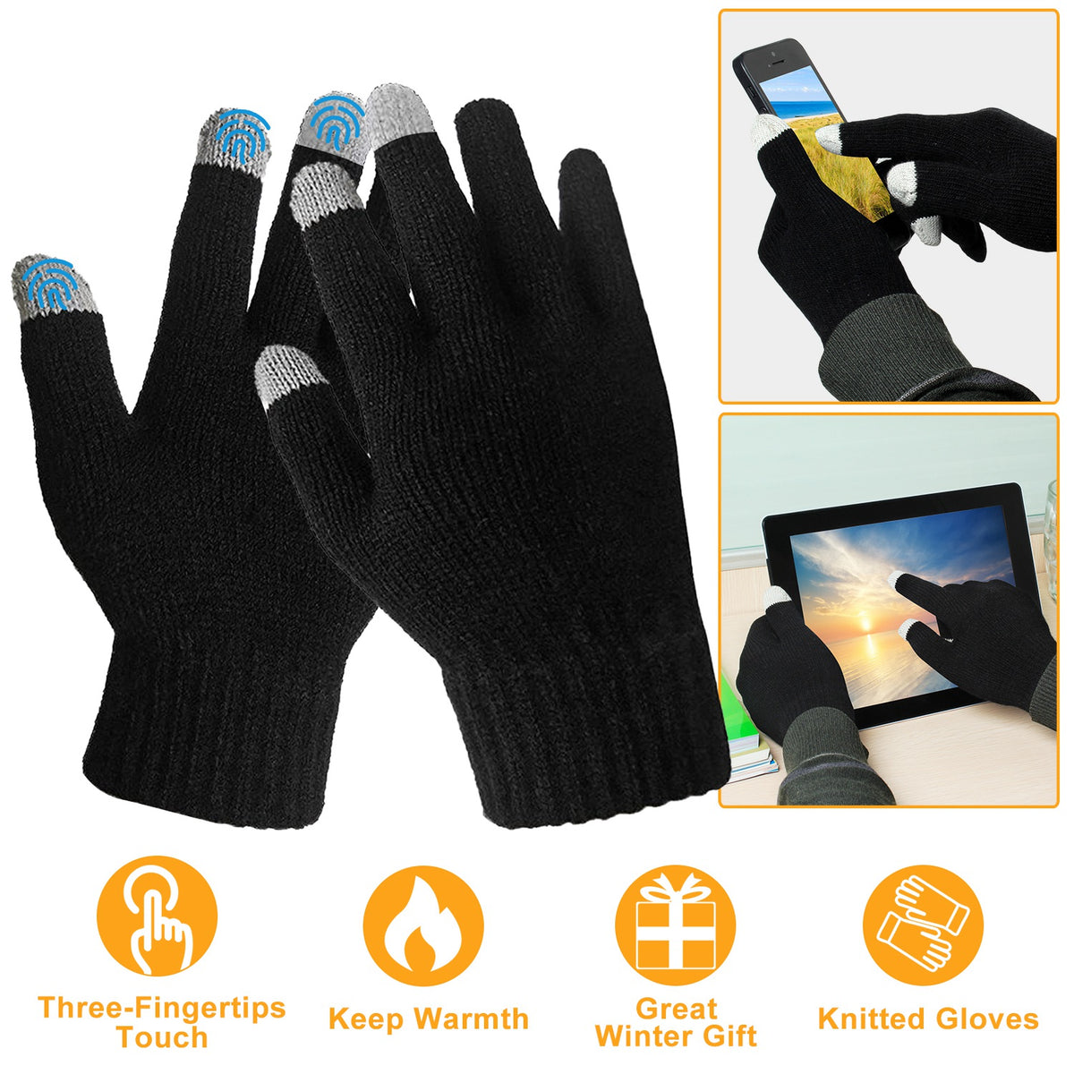 Unisex Touch Screen Gloves Full Finger Winter Warm Knitted Gloves for Warmth Running Cycling Camping Hiking