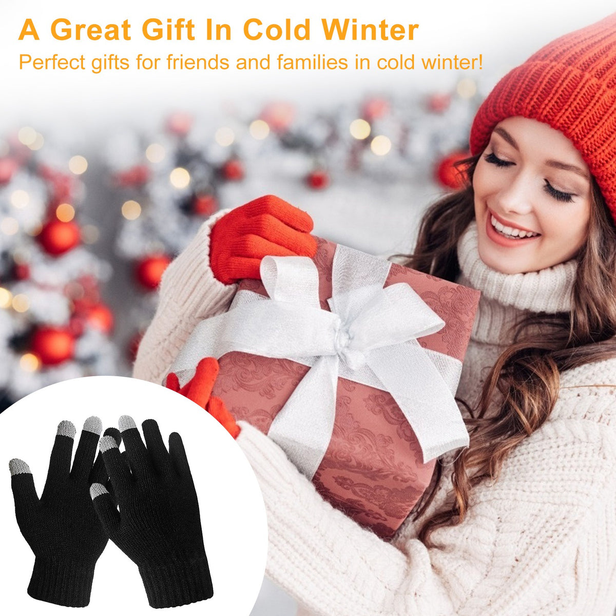 Unisex Touch Screen Gloves Full Finger Winter Warm Knitted Gloves for Warmth Running Cycling Camping Hiking