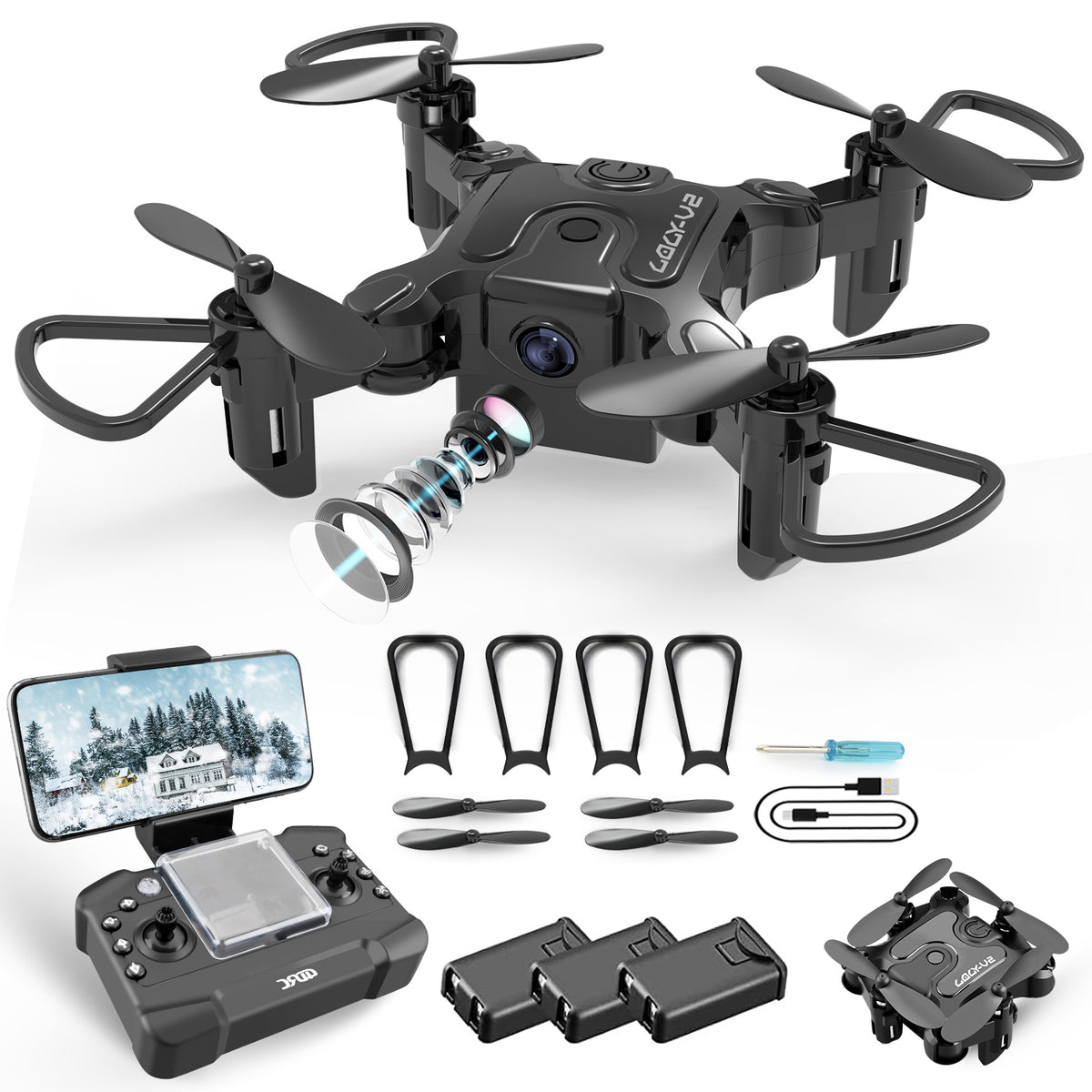 US V2 Mini RC Drone Selfie WIFI FPV with HD Camera Foldable Arm RC Quadcopter Toy.Logistics Is Randomly Sent by UPS, USPS,UNI,GOFO.