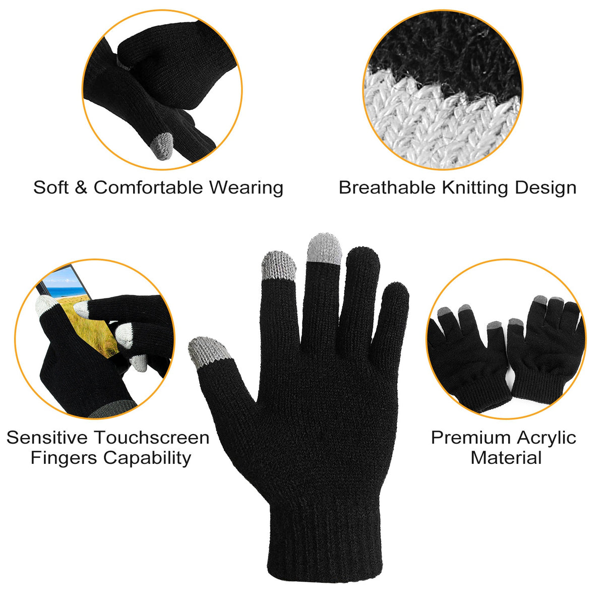 Unisex Touch Screen Gloves Full Finger Winter Warm Knitted Gloves for Warmth Running Cycling Camping Hiking