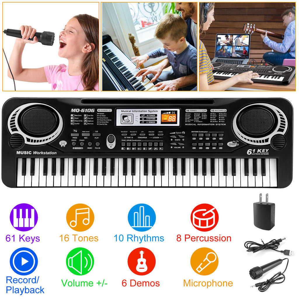 61 Keys Digital Music Electronic Keyboard Electric Piano Musical Instrument Kids Learning Keyboard with Microphone for Beginners Kids Girls Boys Adults