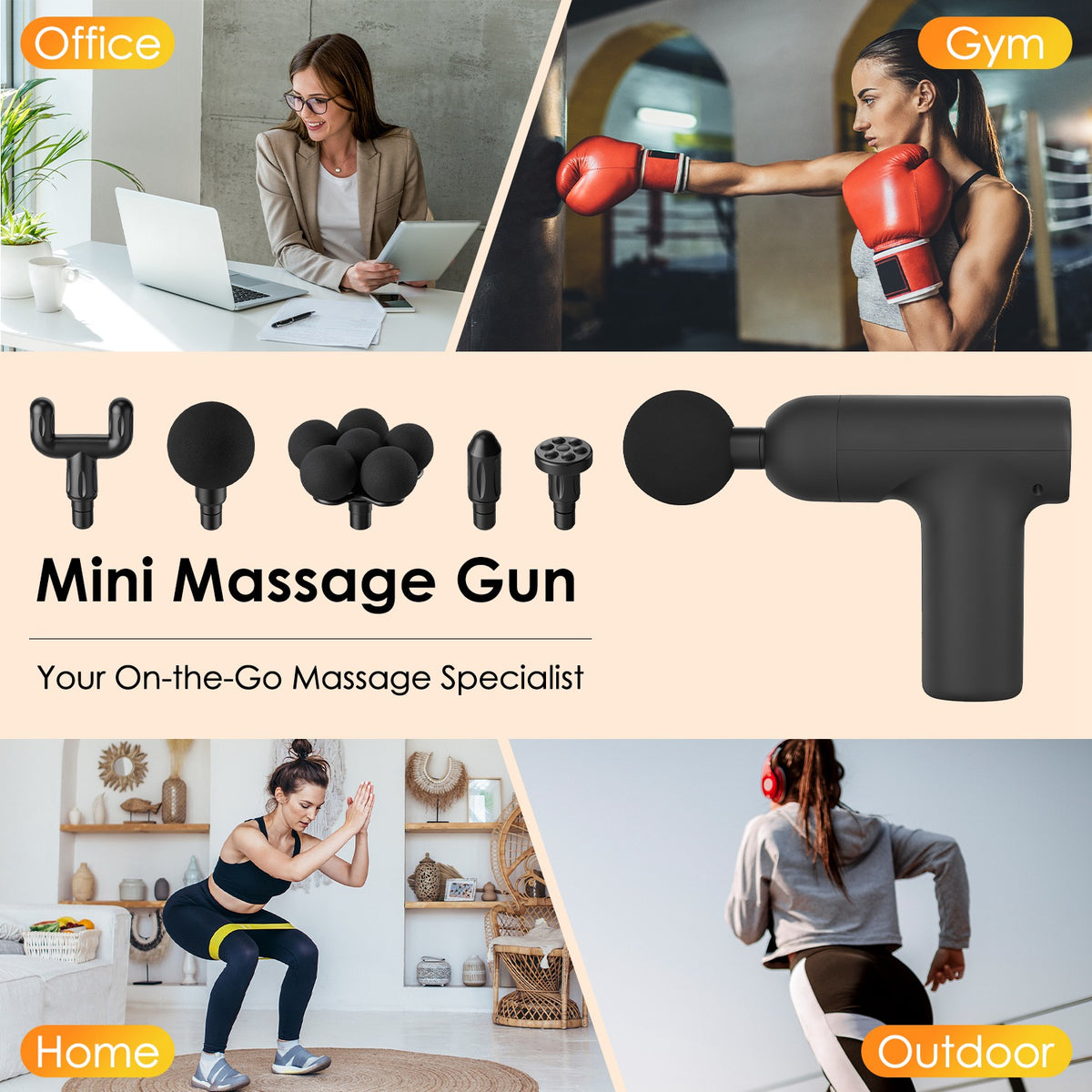 Portable Mini Massage Gun Deep Tissue Percussion Massager with 6 Speeds 5 Interchangeable Massage Heads Muscle Massager for Athletes Office Gym Travel