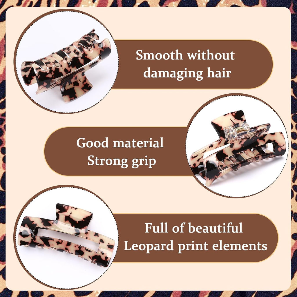 4Pcs Tortoise Hair Claw Clips, Acetate Hair Claw Clip Acrylic French Hair Banana Barrettes Jaw Clips, Stylish Hair Accessories for Women 3.15 Inch Fashion Strong Hold for Thick Thin Hair