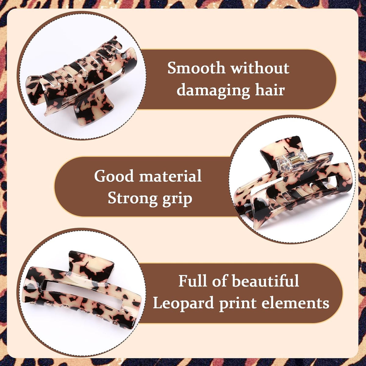 4Pcs Tortoise Hair Claw Clips, Acetate Hair Claw Clip Acrylic French Hair Banana Barrettes Jaw Clips, Stylish Hair Accessories for Women 3.15 Inch Fashion Strong Hold for Thick Thin Hair