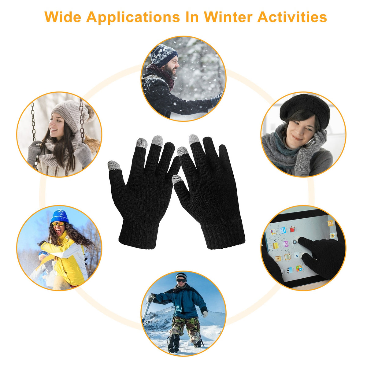 Unisex Touch Screen Gloves Full Finger Winter Warm Knitted Gloves for Warmth Running Cycling Camping Hiking