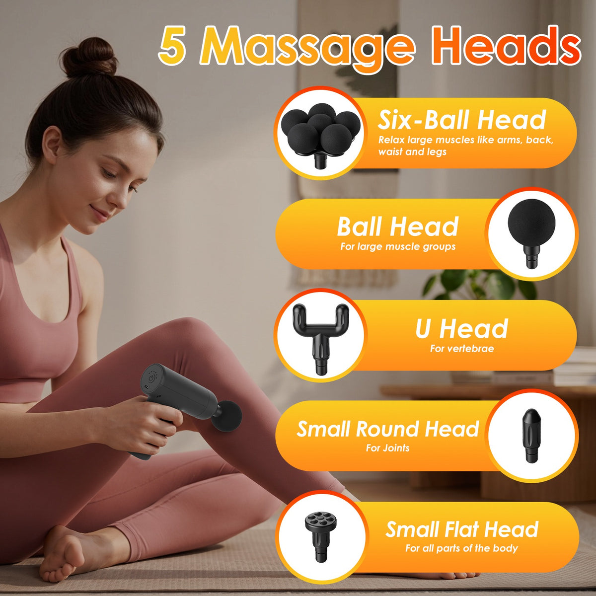 Portable Mini Massage Gun Deep Tissue Percussion Massager with 6 Speeds 5 Interchangeable Massage Heads Muscle Massager for Athletes Office Gym Travel