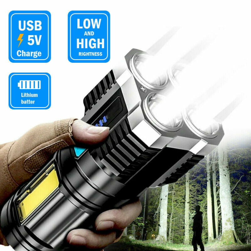 POWERFUL Tactical Quad-Core Super Bright Torch LED Flashlight USB Rechargeable Camping