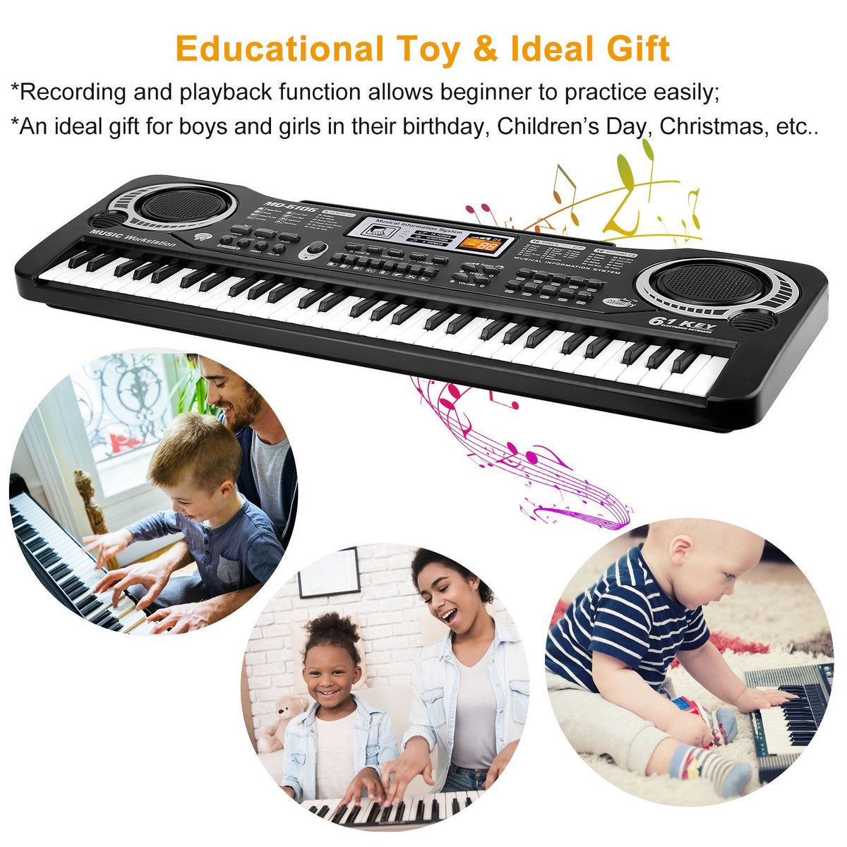 61 Keys Digital Music Electronic Keyboard Electric Piano Musical Instrument Kids Learning Keyboard with Microphone for Beginners Kids Girls Boys Adults