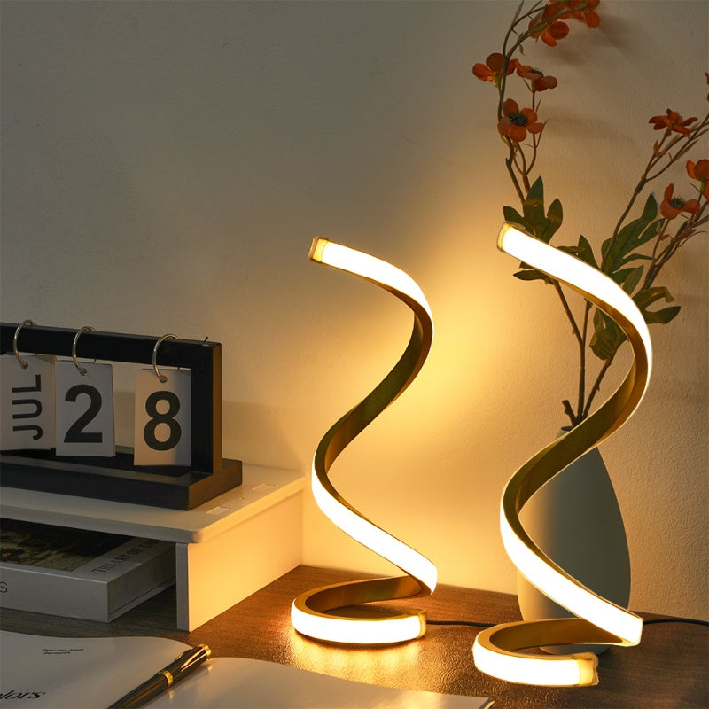 2 Pack Spiral LED Table Lamp, 3 Color Dimmable USB Powered Desk Lamp, Modern Curved Bedside Night Light, Soft Eye-Caring Lighting for Bedroom Living Room Office Home Decor