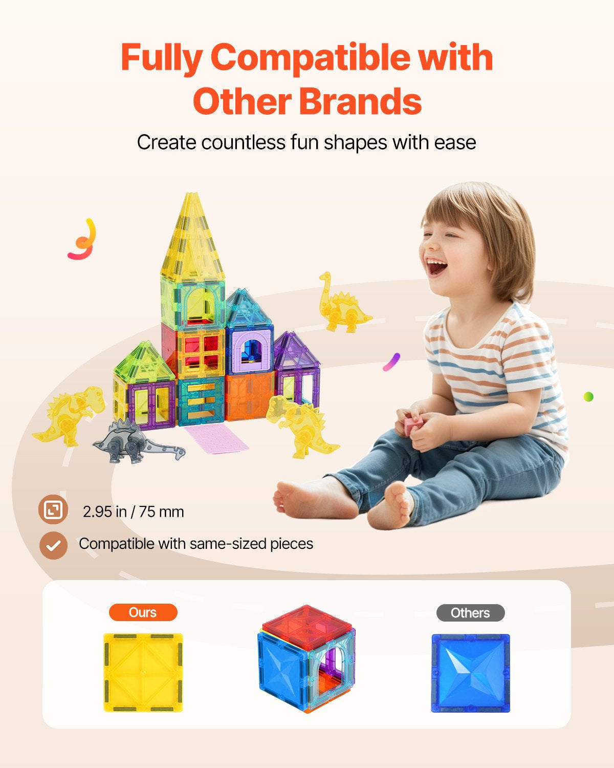 Magnetic Tiles, 56 PCS Magnetic Animals Building Blocks for Kids, Magnet Building Set with 4 Dinosaurs, STEM Sensory Educational Construction Stacking Toys Gift for Toddlers Boys Girls Aged 3+