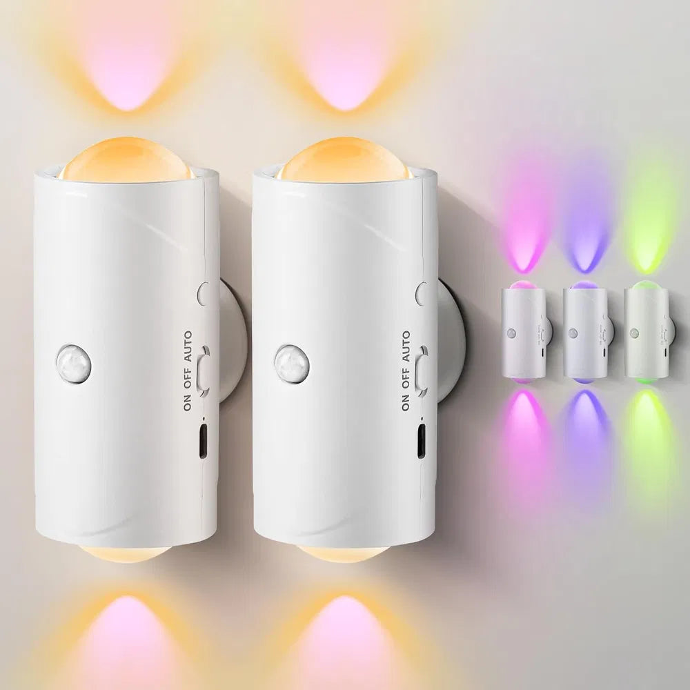 LED Motion Sensor Night Light, 7 Colors Rechargeable Battery Stair Light, Wireless Magnetic Wall Lamp, Cordless LED Wall Night Lights for Steps, Bedroom, Hallway, Courtyard, Holiday Decor, 2-Pack