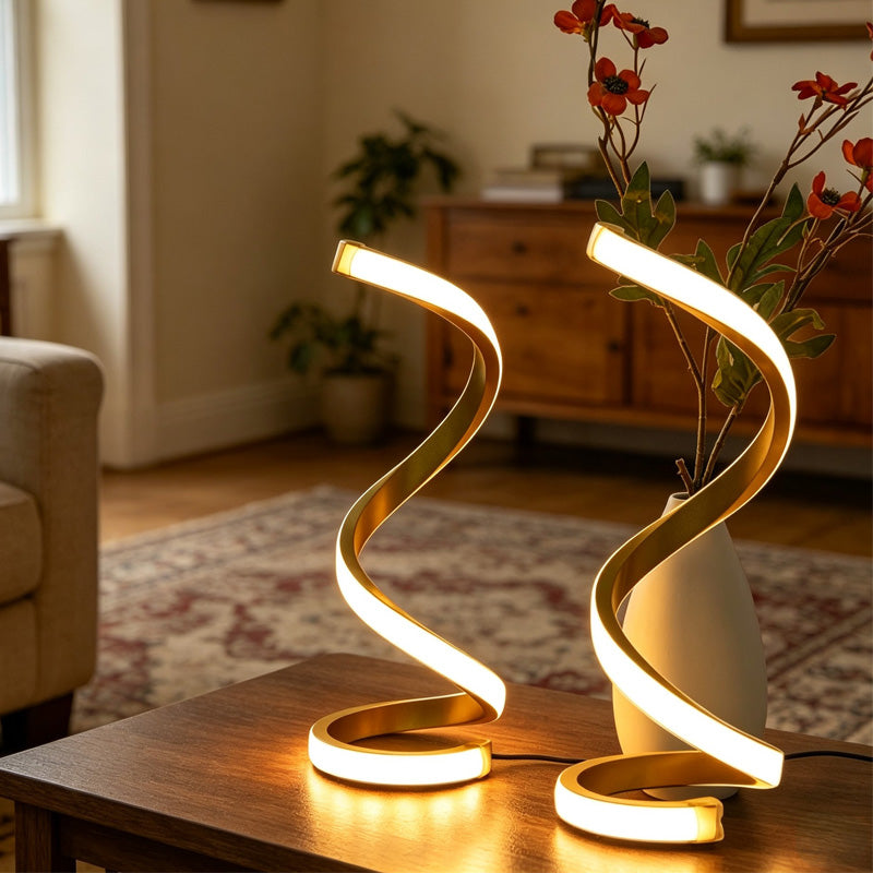 2 Pack Spiral LED Table Lamp, 3 Color Dimmable USB Powered Desk Lamp, Modern Curved Bedside Night Light, Soft Eye-Caring Lighting for Bedroom Living Room Office Home Decor